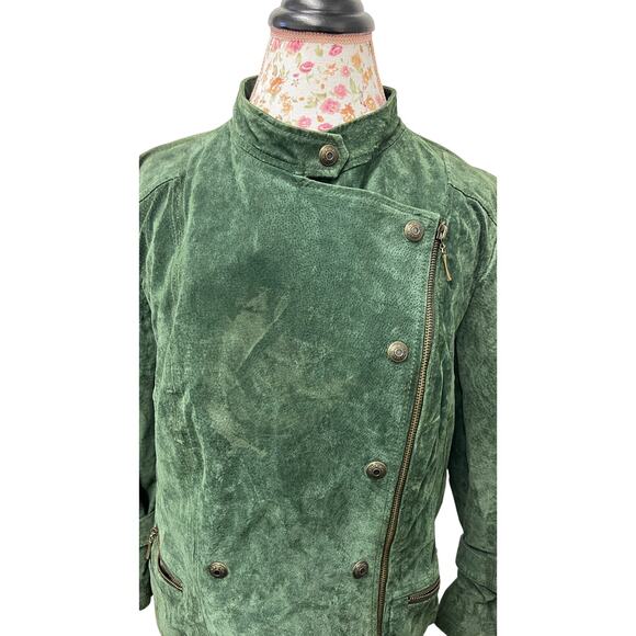 💚 L.A.L. Live A Little XL Green Suede Moto Jacket – Asymmetrical Leather Coat - Picture 2 of 5